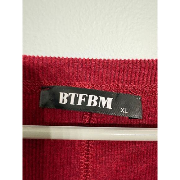 BTFBM Women’s Oversized V-Neck Long Sleeve Top – Wine Red - Picture 3 of 4